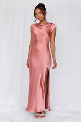 The Valentina Cap Sleeve Satin Maxi Dress Rose