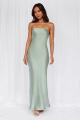 The Felicity Strapless Satin Maxi Dress Sage