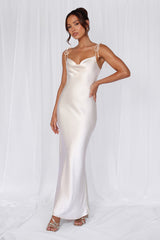 The Penelope Cowl Satin Maxi Dress Pearl