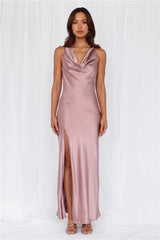 The Loretta Cowl Satin Maxi Dress Dusty Pink