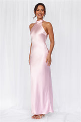 The Cleo Halter Satin Maxi Dress Pink