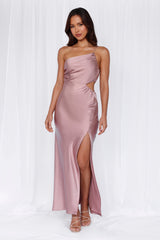 The Opal One Shoulder Satin Maxi Dress Dusty Pink