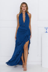 Luxe Mood Halter Maxi Dress Blue