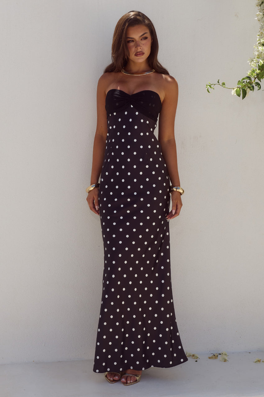 KADIE OFF SHOULDER MAXI DRESS - BLACK/WHITE POLKA