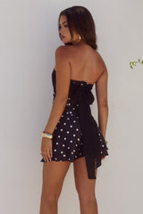 Kadie Off Shoulder Mini Dress - Black/White Polka