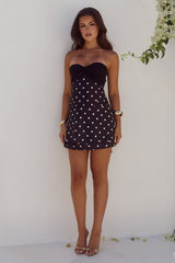 Kadie Off Shoulder Mini Dress - Black/White Polka