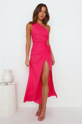 What's Your Name One Shoulder Maxi Dress Hot Pink