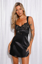 Watch Me Go Satin Mini Dress Black