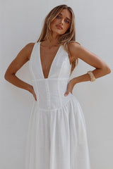Leonora Deep V Corset Maxi Dress - White