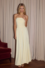 MALONE RUCHED STRAPLESS MAXI DRESS - LEMON