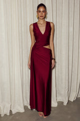 Mazini Deep Plunge Maxi Dress - Berry