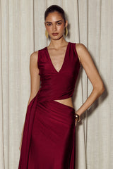 MAZINI DEEP PLUNGE MAXI DRESS - BERRY