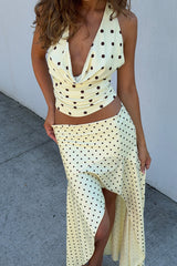 Melody Halter Cowl Top - Lemon/Choc Polka