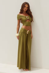 Nivali Draped Waist Maxi Skirt - Olive