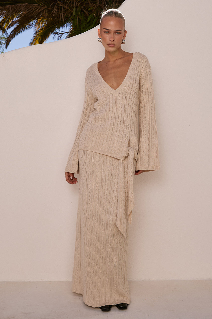 OPHELIA KNIT MAXI SKIRT - CREAM