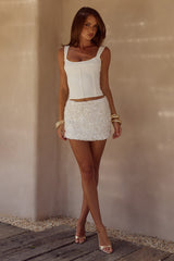 Orion Sequin Mini Skirt - White