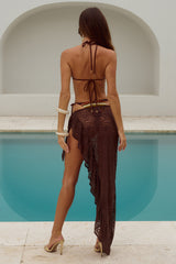 Briana Wrap Wavy Hem Maxi Skirt - Chocolate