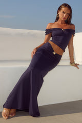 Remina Low Waist Ruched Maxi Skirt - Navy