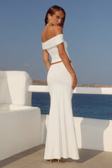 Remina Low Waist Ruched Maxi Skirt - White