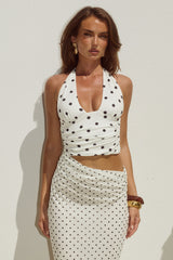 Valeria Halter Cutout Maxi Dress - Cream/Black Polka