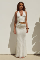 Valeria Halter Cutout Maxi Dress - Cream/Black Polka
