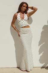 Valeria Halter Cutout Maxi Dress - Cream/Black Polka