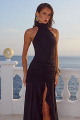Zelma High Neck Maxi Dress - Black
