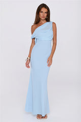 Untamed Luxe Off Shoulder Maxi Dress Blue