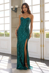 Shimmering Beauty Strapless Sequin Maxi Dress Green