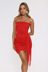 Diva After Dark Strapless Mesh Mini Dress Red