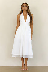 Slow Burn Love Halter Midi Dress White
