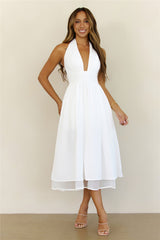 Slow Burn Love Halter Midi Dress White