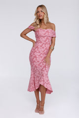 Botanical Embrace Off Shoulder Midi Dress Rose
