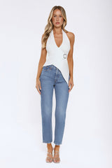 Wedgie High Rise Straight Fit Jeans Oxnard Haze Blue