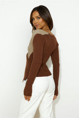 Stylish Winter Knit Top Brown