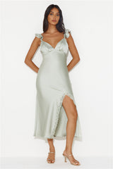 Dance With Fireflies Satin Midi Dress Sage