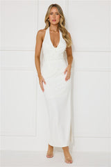 Ocean Beauty Halter Pearl Maxi Dress White