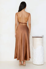 Empire Chic Satin Maxi Dress Chocolate