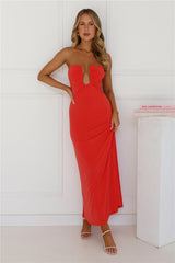 Temperature Rising Strapless Maxi Dress Red