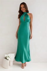 Sleeker Now Satin Maxi Dress Green