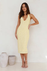 Sassy Socialite Halter Midi Dress Yellow