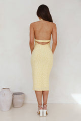 Sassy Socialite Halter Midi Dress Yellow