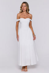 Polished Darling Off Shoulder Maxi Dress White