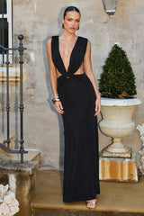 ARALIA PLUNGE COWL BACK MAXI DRESS - BLACK