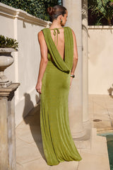 Aralia Plunge Cowl Back Maxi Dress - Palm