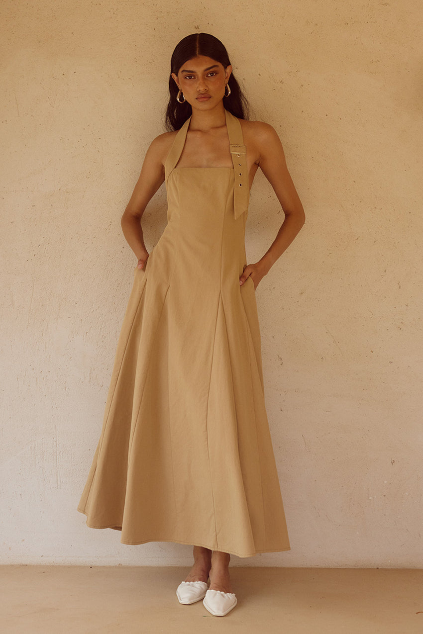 ASTRID HALTER MIDI DRESS - CAMEL