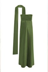 Elsa Strapless Scarf Maxi Dress - Olive