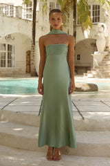 Elsa Strapless Scarf Maxi Dress - Sage
