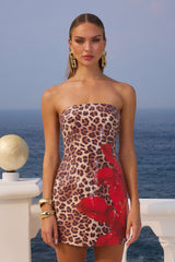 Ibiza Strapless Sequin Mini Dress - Leopard Floral