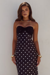 Kadie Off Shoulder Maxi Dress - Black/White Polka